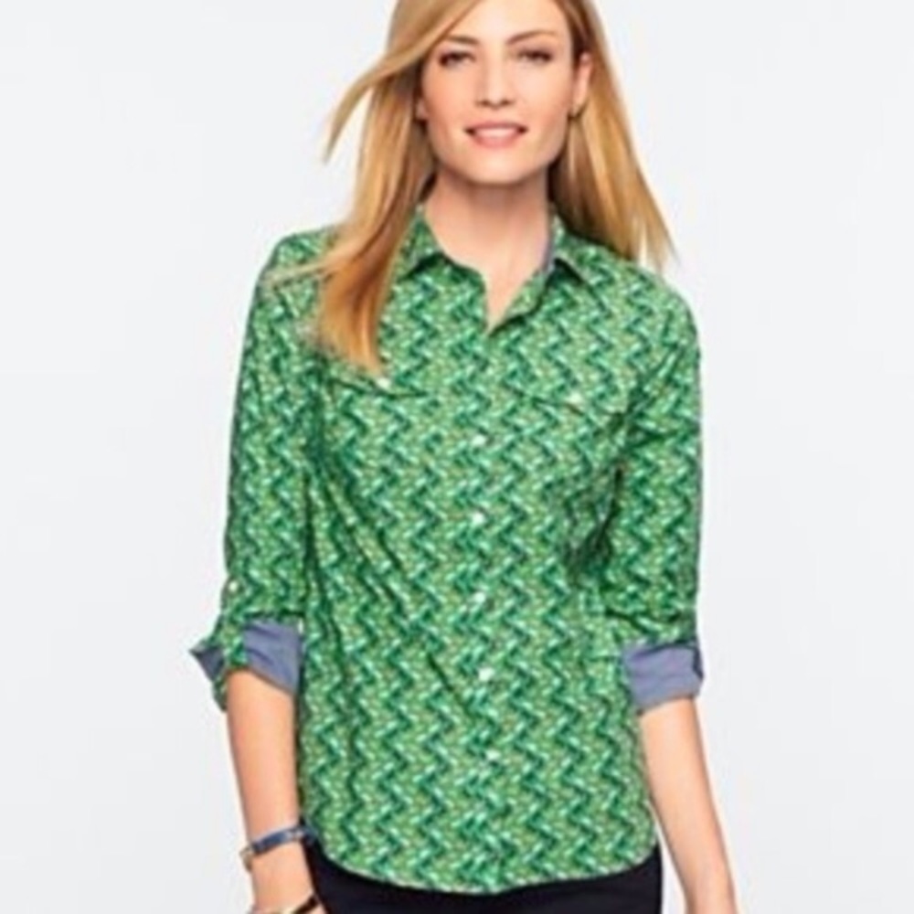 Button Down Horse Print Zig Zag Long Sleeved Shirt - image 1